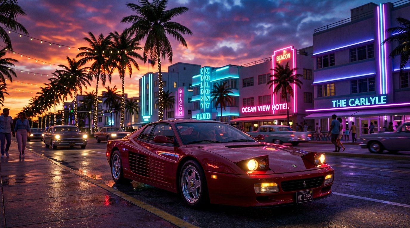 '95 Grotti Cheetah cruising Vice City at sunset